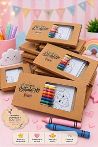 Kit Para Colorir Com 8 Desenhos e Giz de Cera Personalizado Com Seu Tema - Pacote com 10 Unidades