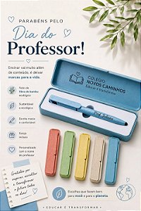 Estojo Fibra de Bambu + Caneta Touch com Suporte Personalizado Dia dos Professores