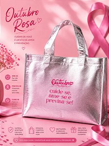 Sacola TNT Metalizada Personalizada Outubro Rosa