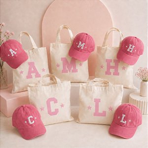 Kit Sacola Eco Bag + Boné Personalizado com Inicial Direto na Peça
