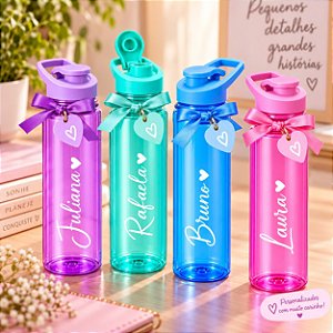 Kit 10 Unidades de Squeeze Plástico Translúcida 850ml Personalizada Como Desejar