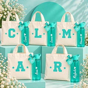Kit Eco bag + Squeeze Plástico 850ml Personalizado Como Desejar - Pacote com 10 Unidades