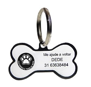 Pingente Ossinho com nome e telefone para coleira