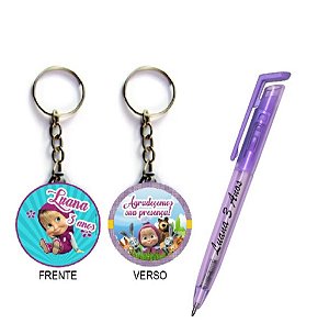 Kit Chaveiro e Caneta Marsha e o Urso Personalizada ( 15 UNIDADES )