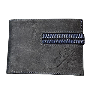 Carteira Náutico - CNC/ Fecho Elástico/ Azul - Couro