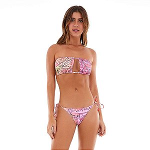 Biquíni Alto Giro Beach Microway Busto Versátil Sunset Leaves Rosa/Laranja/Amarelo