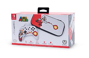 Controle Enhanced Wired e Case Slim Mario Fireball - Nintendo Switch