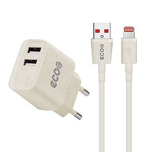 Kit Carregador + Cabo 1m - Ecoo - Lightning, Micro USB V8 e Tipo C - Ecoo