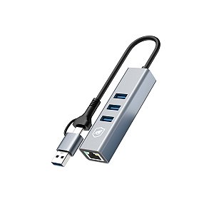 Adaptador Hub Multiportas USB 3.0 com Conector Ethernet LAN - Gshield