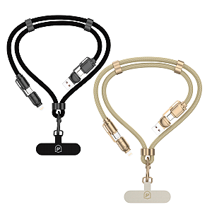 Cordão de Pescoço para Celular com Cabo USB-A / Tipo C / Lightning 240W - 1,5M - Titanium - Gshield