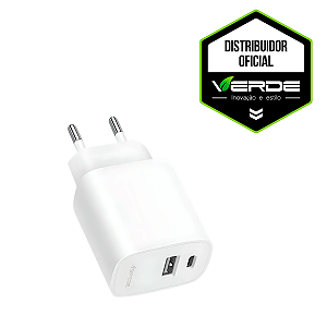 Carregador de Parede USB-A + Tipo C - 20W - Verde