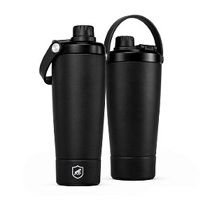 Coqueteleira Térmica Armor 600ml com Tela Antigrumos, Compartimento para Whey e Alça para Transporte - Preta - Gshield