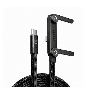 Cabo Trançado Preto 1M Tipo-C / Tipo-C 2 em 1 com Suporte de Metal Integrado, Conector Lateral e Carregamento até 240W - ArmorStand - Gshield