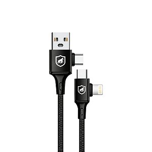 Cabo 4 em 1 - Carregamento Rápido 65W - USB-A, USB-C/Tipo-C e Lightning, Preto/Branco - 1M - Discovery - Gshield