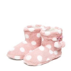 Pantufa Feminina Botinha Rosa Poá Pompom 213983 - Grade c/ 12