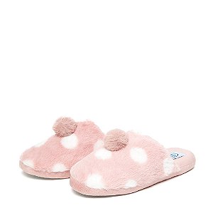 Pantufa Feminina Rosa Branco Poá Pompom 215373 - Grade c/12 pares