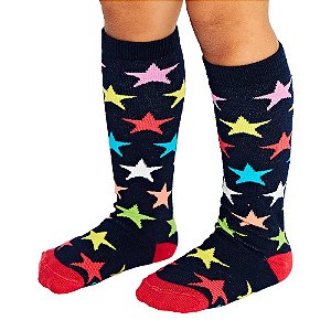 Meia Infantil 3/4 GFME040 Azul Marinho Estrelas Coloridas - Kit c/6 pares