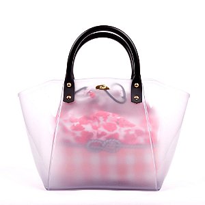 Bolsa Satchel Gasf Transparente Com Sacola Xadrez Floral Rosa BG005 - Unidade