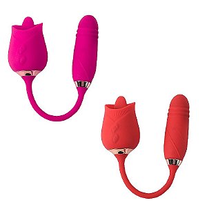 Vibrador de Ponto G e Clitóris com Língua / Vai e vem - Formato de Rosa - Flowery Plus - SI