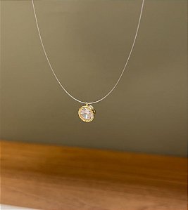 Colar Fio de Nylon Ponto de Luz Pontilhado Banho de Ouro 18k