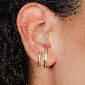 Brinco Ear Hook Linhas Banho de Ouro 18k