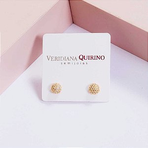 Brinco Meia Esfera com Zircônias Banho de Ouro 18k