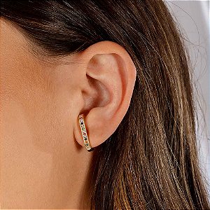 Ear Hook Cravejado  Zircônias Coloridas Banho de Ouro 18k