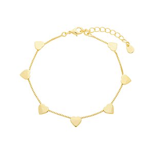 Pulseira Corações Lisos Espelhados Banho de Ouro 18k