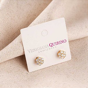 Brinco Flor Pequena Zircônias Incolor Banho de Ouro 18k
