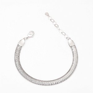 Pulseira Snake Grossa Banho de Ródio Branco