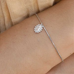 Pulseira Nossa Senhora de Fatima Zircônias Incolor Banho de Ródio Branco