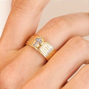Anel Oração Pai Nosso Banho de Ouro 18k