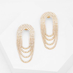 Brinco Arco Zircônias Incolor Banho de Ouro 18k