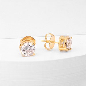 Brinco Ponto de Luz Grande Incolor Banho de Ouro 18k