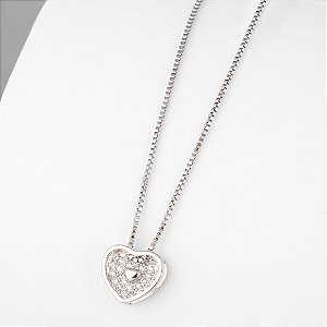 Colar Coração Zircônias Incolor Banho de Ródio Branco