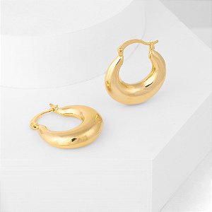 Brinco Argola Puffer Média Abaulada Banho de Ouro 18k