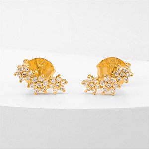 Brinco Ear Cuff Estrelas Zircônias Incolor Banho de Ouro 18k
