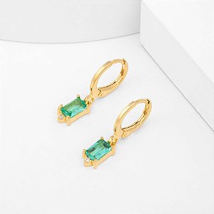 Argolinha Pingente Retangular Zircônia Verde Banho de Ouro 18k