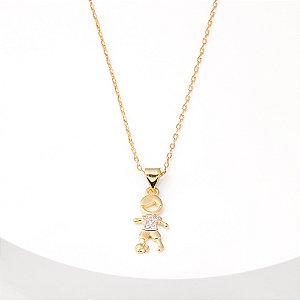Colar Jogador de Futebol Zircônias Incolor Banho de Ouro 18k