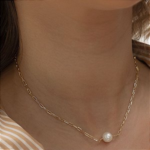 Colar Duna Elos e Pérola Banho de Ouro 18k