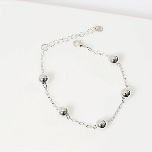 Pulseira Esferas Lisas Banho de Ródio Branco