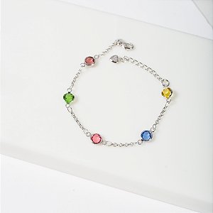 Pulseira Zircônias Coloridas Banho de Ródio Branco