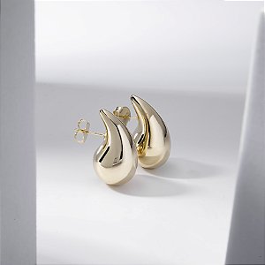Brinco Gota Puffer Grande Banho de Ouro 18k