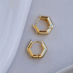 Argola Hexagonal Pequena Banho de Ouro 18k