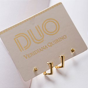 Duo de Brincos: Argolas Retangulares e Corações Banho de Ouro 18k