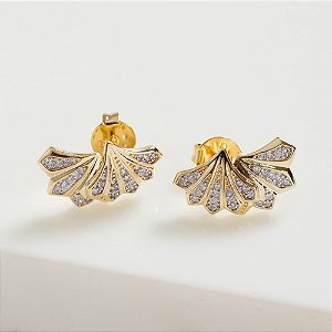 Brinco Ear Cuff Leques Zircônias Banho de Ouro 18k