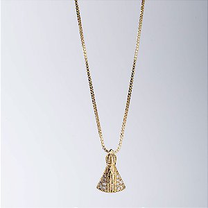 Colar Nossa Senhora Aparecida Zircônias Banho de Ouro 18k