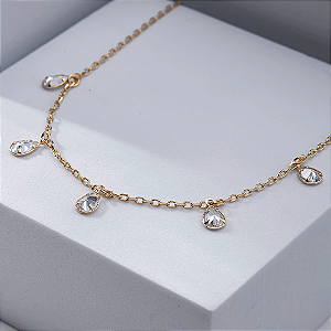 Colar Pingentes Gotas Zircônia Banho de Ouro 18k