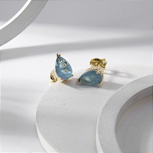 Brinco Gota Média Azul Fusion Banho de Ouro 18k