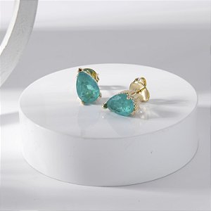 Brinco Gota Média Verde Turmalina Fusion Banho de Ouro 18k